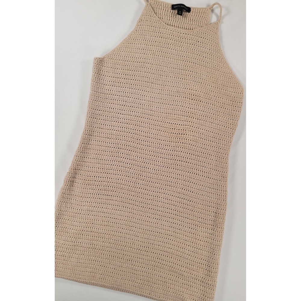 Banana Republic Crochet Knit Sweater Dress Beige Sleeveless Halter Neck Medium